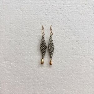 Mesh Chain Flapper Hook Earrings with Nugget Drop Silver/Gold